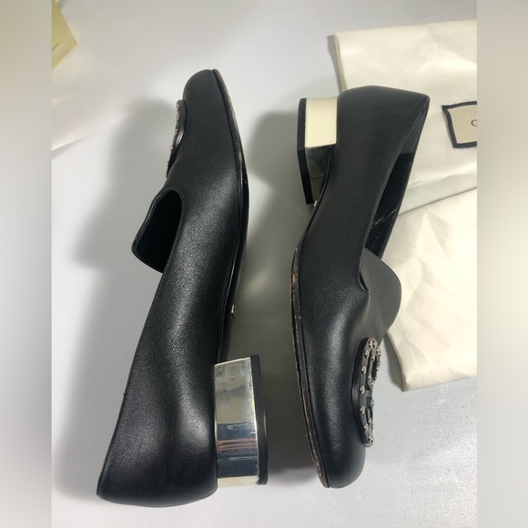 Gucci Loafers Silver Stud Logo Heel Classic Edgy Size 37 - Picture 4 of 9